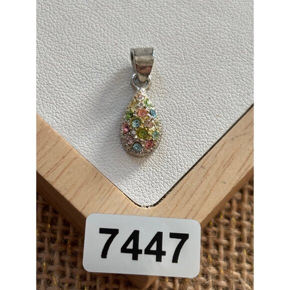 925 marked Silver Teardrop Pendant With Multicolored CZ Gemstones - Picture 1 of 12